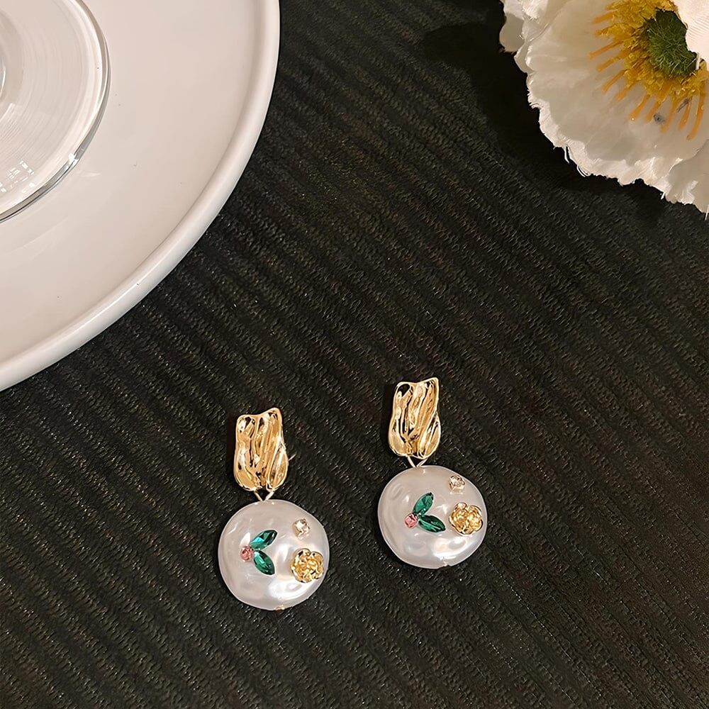 Monet's Garden Pearl Flower Earrings