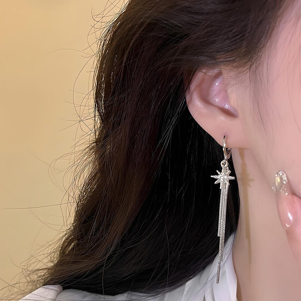 Elegant Tassel Eight-Pointed Star Earrings