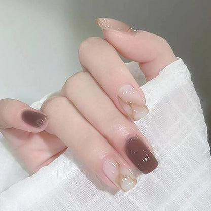 Short Minimal Marble Dyed Elegant Nail Patch Set (Glue-Style)